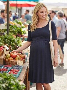 Seraphine Navy Scoop Neck Dress Xs Nursing Maternity
